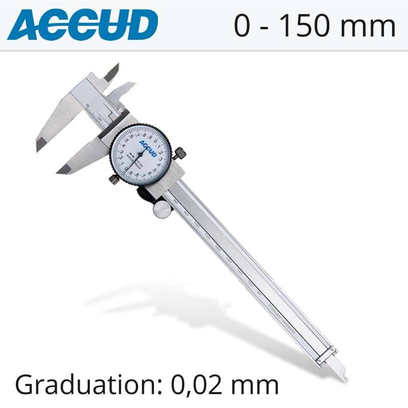 ACCUD DIAL CALIPER 150MM 0.03MM ACC. 0.02MM GRAD. S/STEEL SHOCKPROOF- AC101-006-21