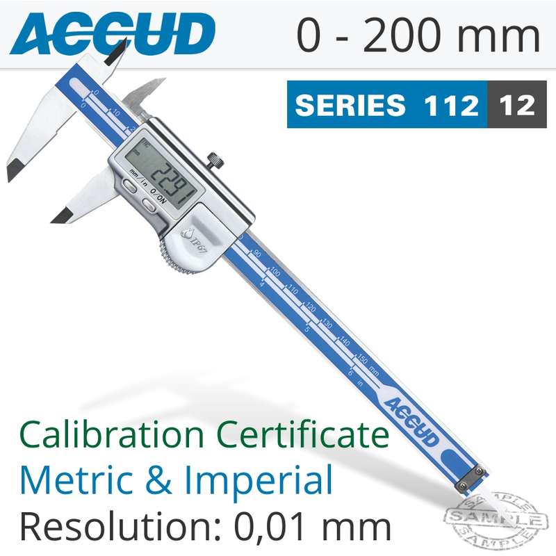ACCUD COOLANT PROOF DIGITAL CALIPER WITH CALIB- AC112-008-12Q