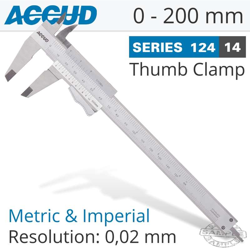 ACCUD VERNIER CALIPER 200MM AUTO THUMB CLAMP- AC124-008-14