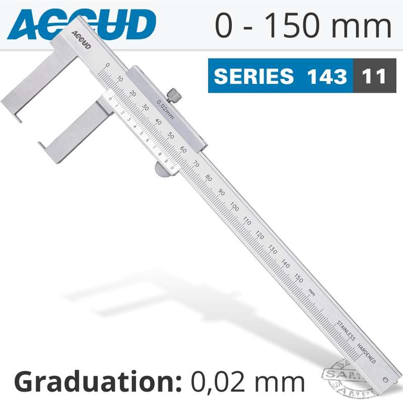 ACCUD VERNIER CALIPER 150MM 0.04MM ACC. OUTSIDE NECK- AC143-006-11