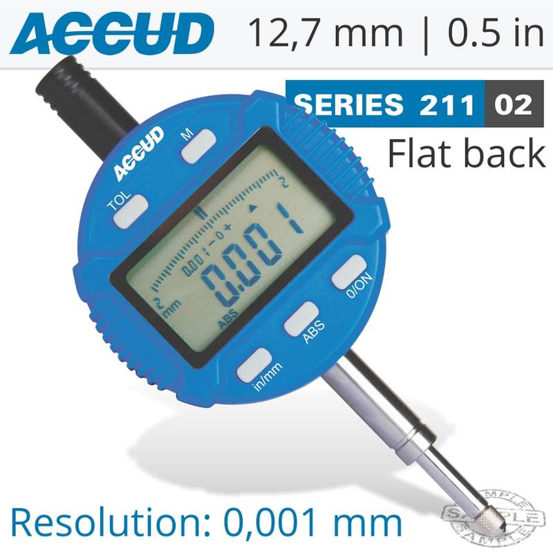 ACCUD DIGITAL INDICATOR FLAT BACK 12.7MM/0.5"- AC211-010-02