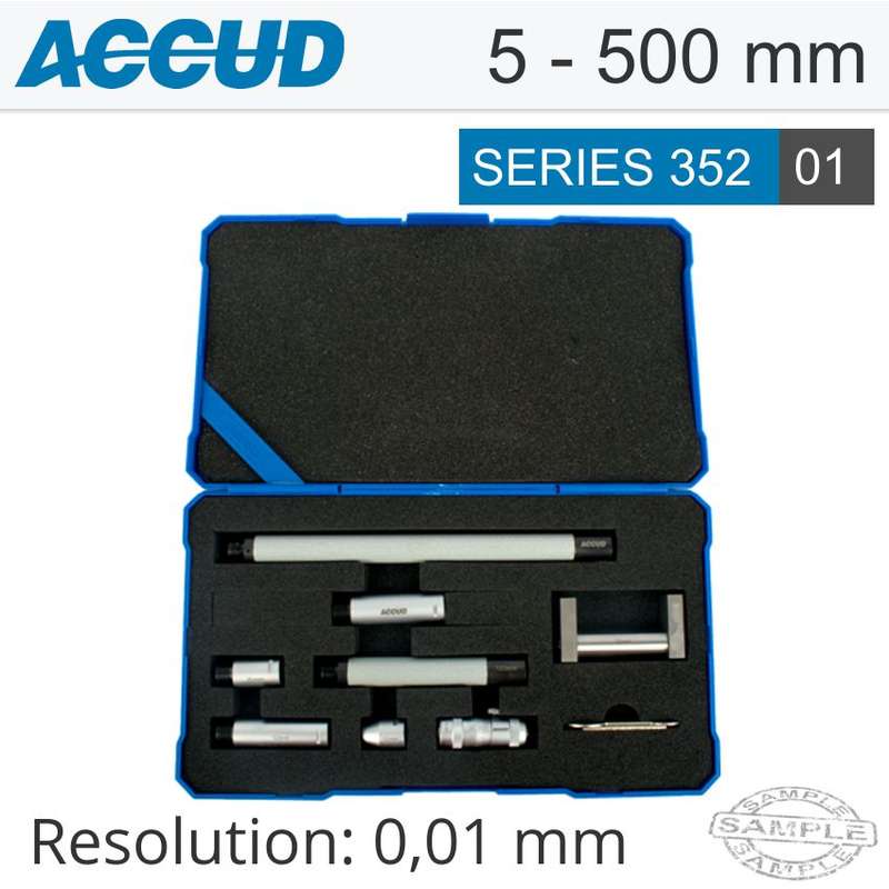 ACCUD TUBULAR INSIDE MICROMETER 50-300MM 0.01MM GRAD. EXTENSION RODS: 13,25- AC352-020-01