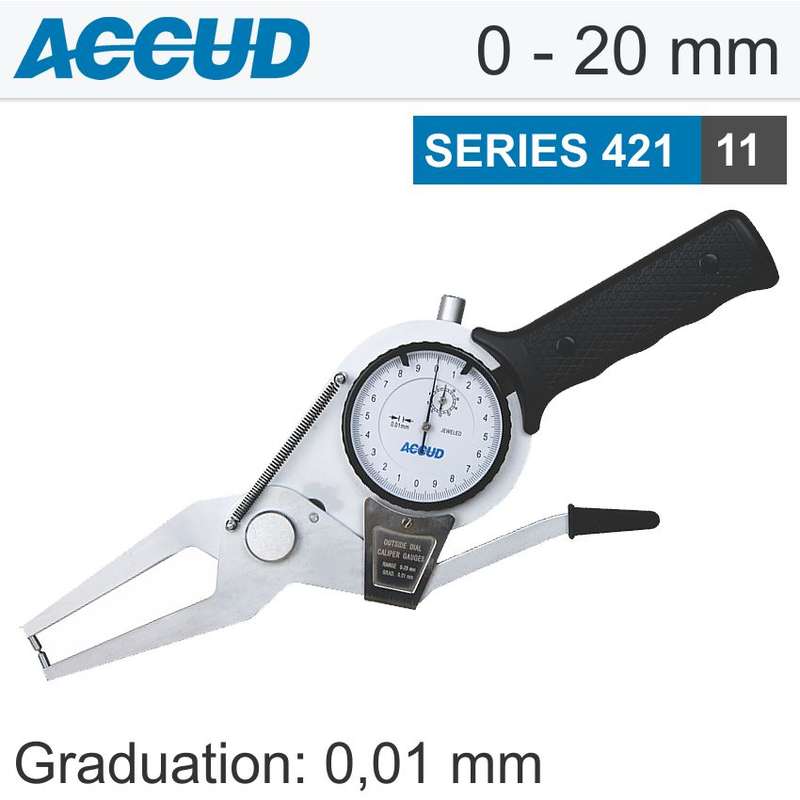 ACCUD EXT. DIAL CALIPER GAUGE 20MM 0.04MM ACC. 0.01MM GRAD. JAW LENGTH 60MM- AC421-020-11