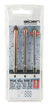 ALPEN - PROFI GLASS DRILL BIT SET 3 PIECE HEX SHANK 5 6 8MMALP ATM3-1