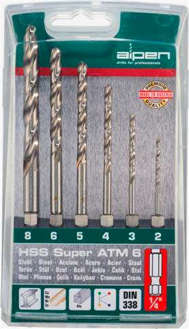 ALPEN - HEX SHANK HSS SUPER SET 6 PIECE 2 3 4 5 6 8MMALP ATM6