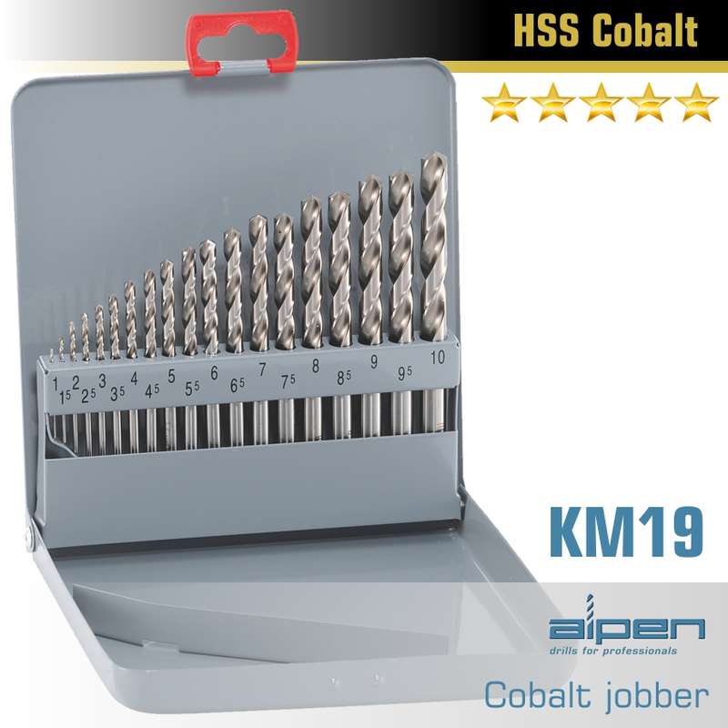 ALPEN - COBALT DRILL BIT SET 19 PIECE 1-10 X 0.5MM IN METAL CASEALP KM19COB