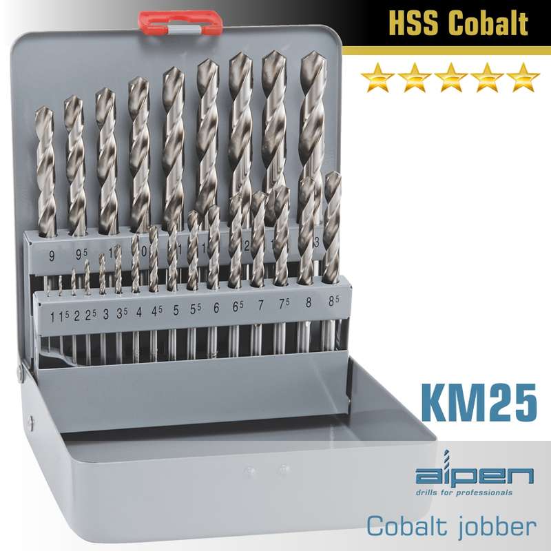 ALPEN - COBALT DRILL BIT SET 25 PIECE 1-13MM X 0.5 IN METAL CASEALP KM25COB