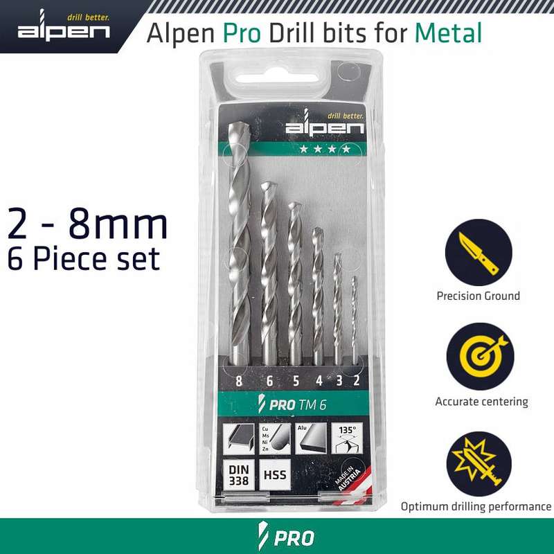 ALPEN - HSS PRO DRILL BIT SET 6 PIECE 2 - 8MM 111806100ALP PRO TM6