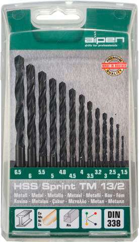ALPEN - HSS SPRINT DRILL BIT SET 13 PIECE 1.5-6.5 3.2+4.8ALP TM13-2