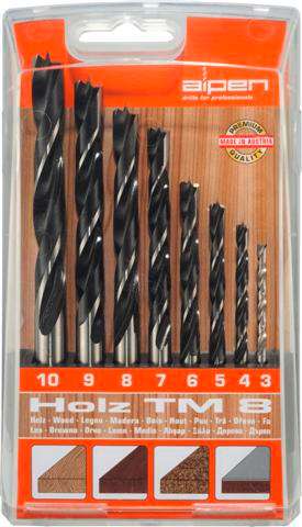 ALPEN - WOOD DRILL BIT SET 8 PIECE 3-10MM X 1MMALP TM8