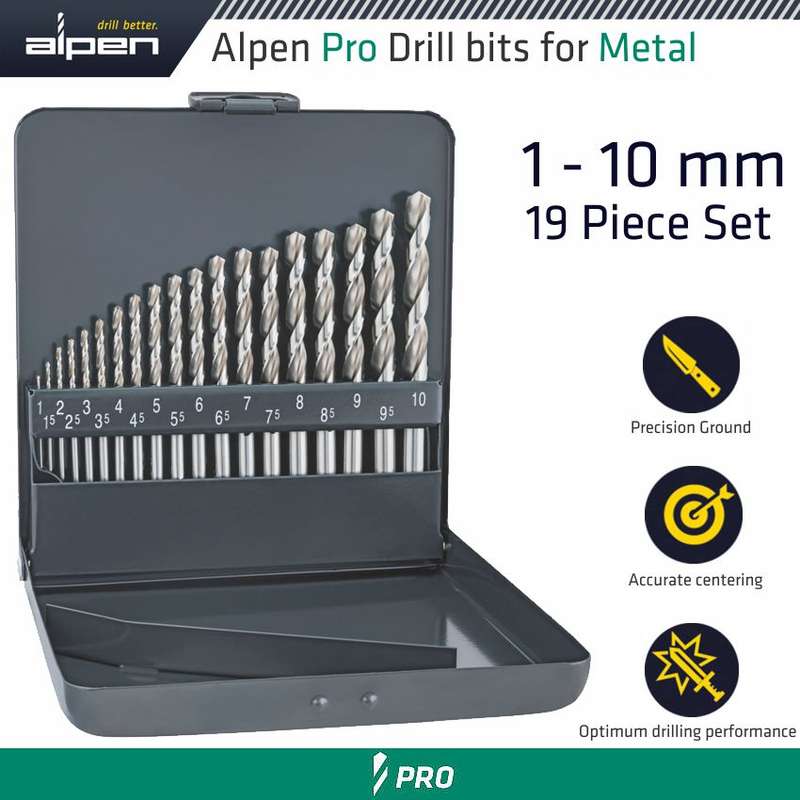 ALPEN - PRO KM19 HSS-G 1 -10 X 0.5MM METAL CASE 135 SPLIT PNT SET 19 PCSALP110311100
