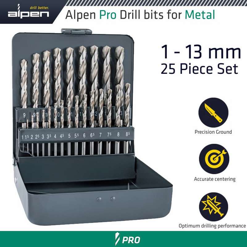 ALPEN - PRO KM25 HSS-G 1 -13 X 0.5MM METAL CASE 135 SPLIT PNT SET 25 PCSALP110321100