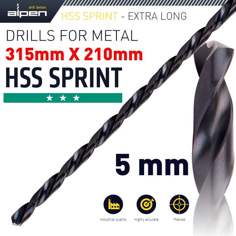 ALPEN - HSS DRILL BIT 5MM 315X210MM EXTRA LONGALP12105