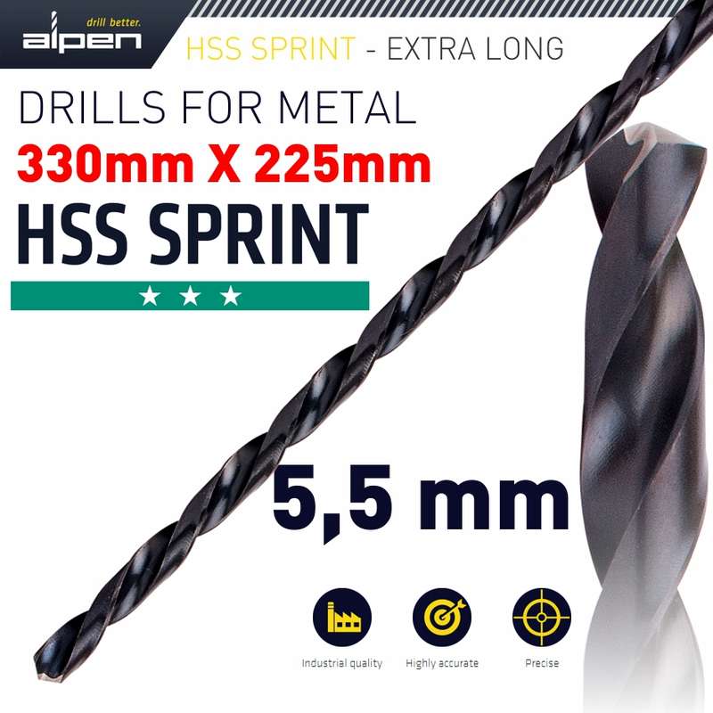 ALPEN - HSS DRILL BIT 5.5MM 330X225MM EXTRA LONGALP121055