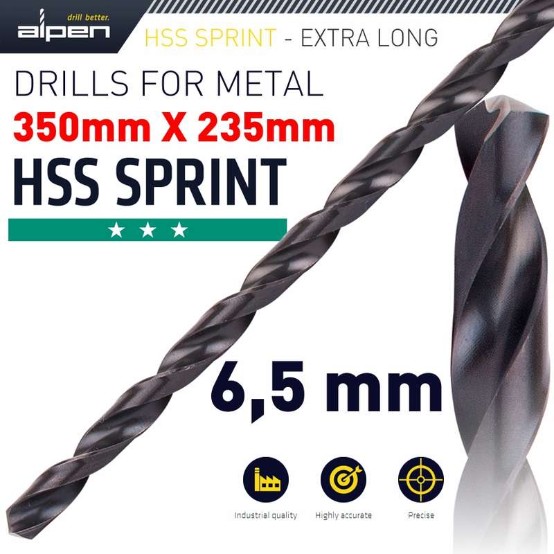 ALPEN - HSS DRILL BIT 6.5MM 350X235MM EXTRA LONGALP121065