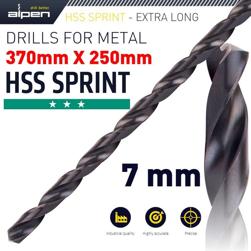 ALPEN - HSS DRILL BIT 7MM 370X250MM EXTRA LONGALP12107