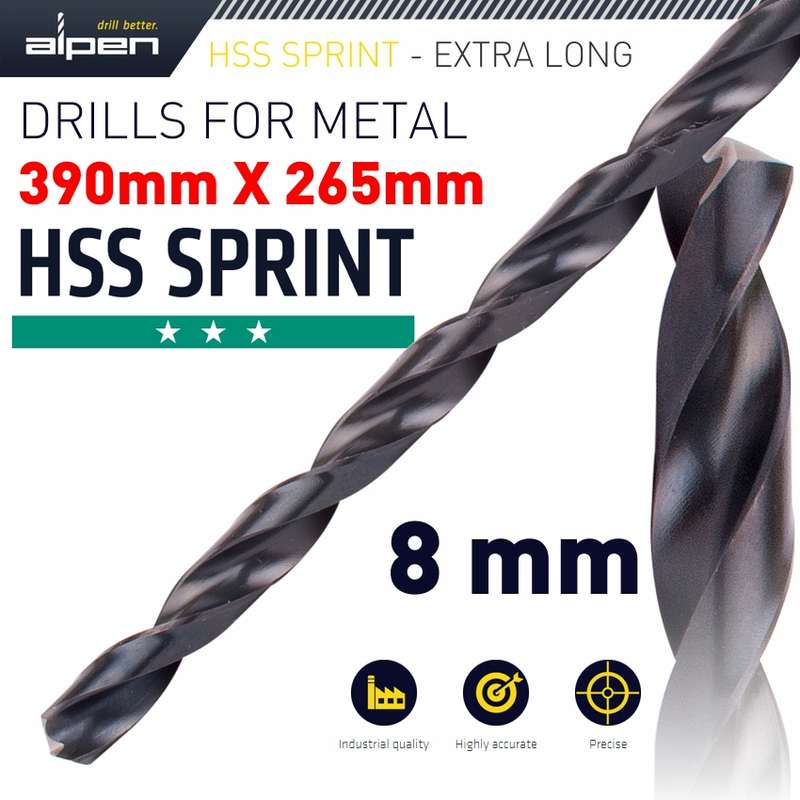 ALPEN - HSS DRILL BIT 8MM 390X265MM EXTRA LONGALP12108