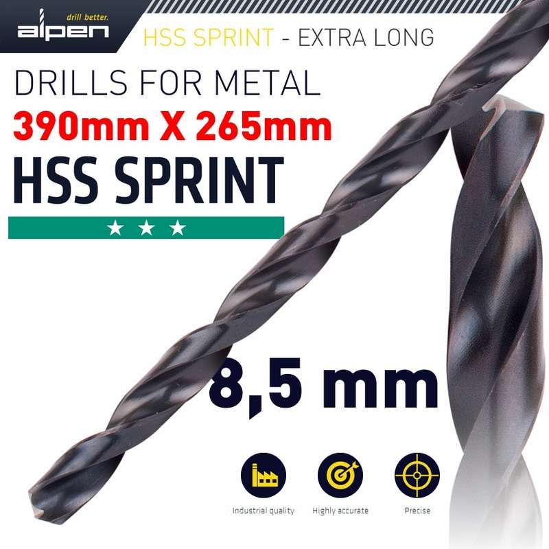 ALPEN - HSS DRILL BIT 8.5MM 390X265MM EXTRA LONGALP121085