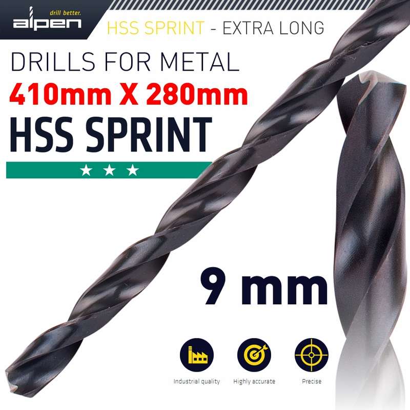 ALPEN - HSS DRILL BIT 9MM 410X280MM EXTRA LONGALP12109