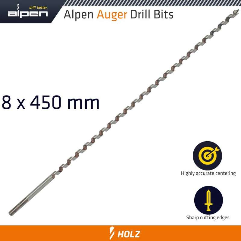 ALPEN - WOOD AUGER DRILL BIT 8 X 450MMALP22608