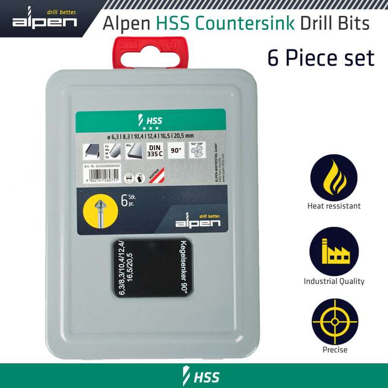 ALPEN - HSS COUNTERSINK SET 90 DIFFERENT PARTITION 6 PCS 6.3 8.3 10.4 16ALP232000006