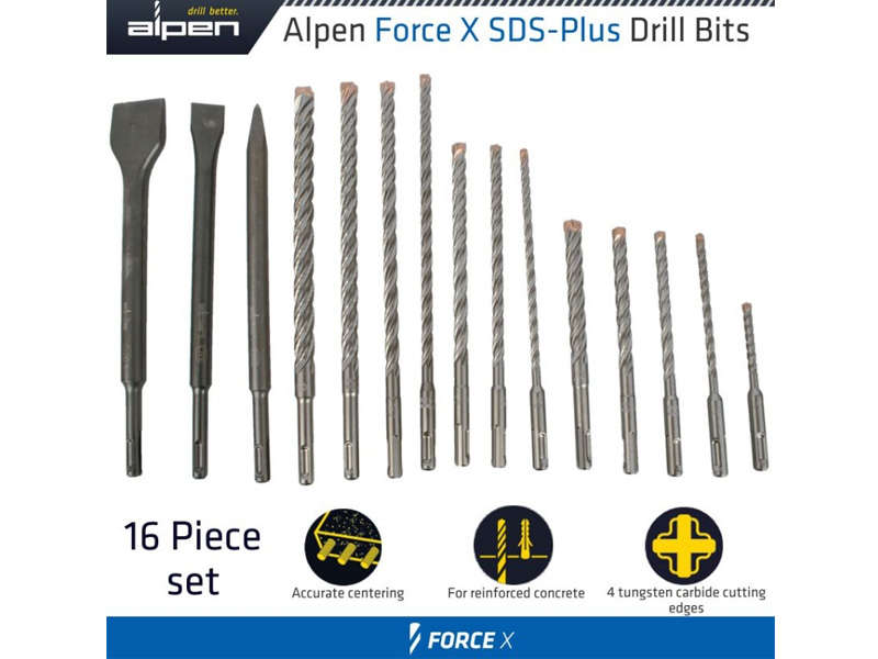 ALPEN - SDS PLUS DRILL AND CHISEL SET 16 PIECEALP5000161