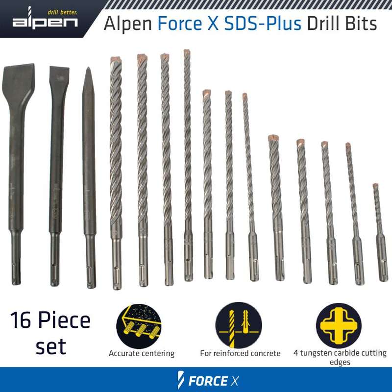 ALPEN - FORCE X SDS-PLUS KIT16 16 PCS. DRILLS 110MM 5-6 160MM 6-8-10-12 210MALP5002161