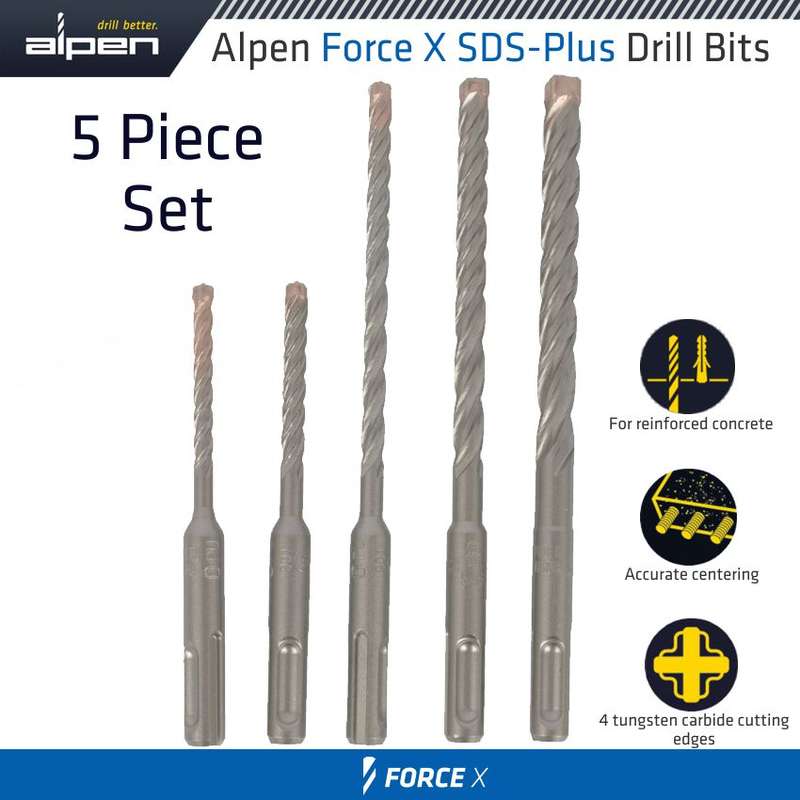 ALPEN - FORCE X CASSETTE SDS-PLUS SET MB5 5 PCS. 5.0/ 6.0 MM X 110 AND 6.0/ 8.ALP805000051