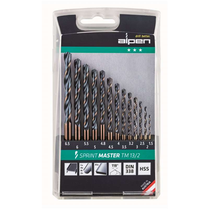 ALPEN - HSS SPRINT MASTER DRILL BIT SET 13 PIECE 1.5-6.5 3.2+4.8ALP8111011