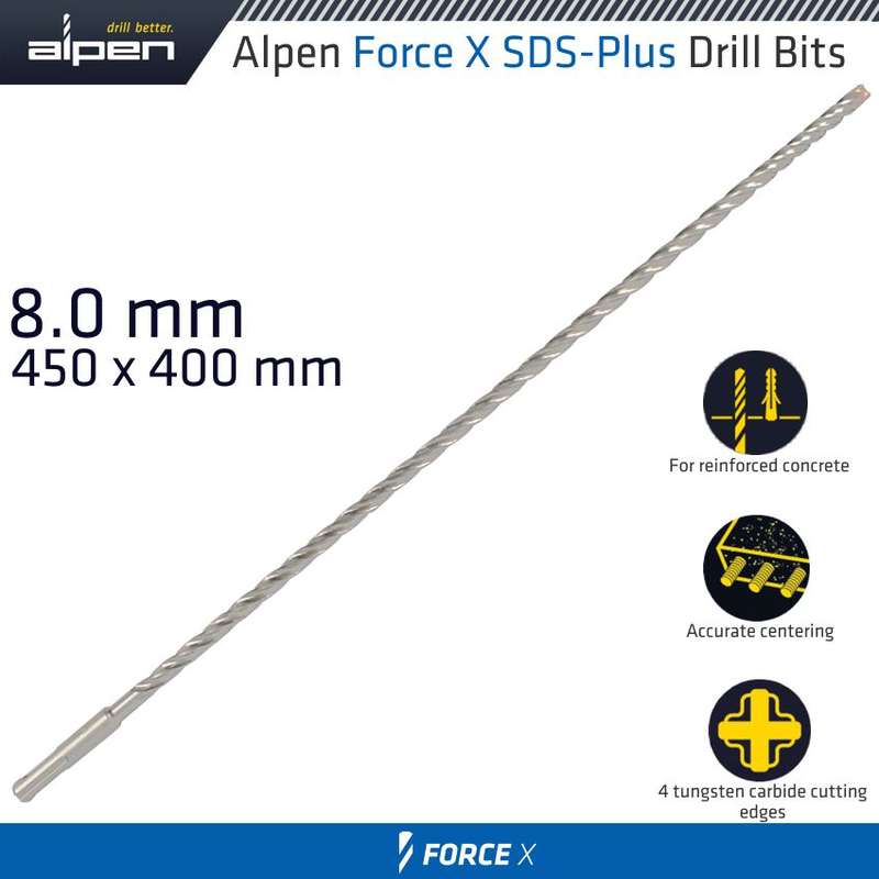 ALPEN - FORCE X 8.0 X 450/400 SDS-PLUS DRILL BIT X4 CUTTING EDGESALP875008