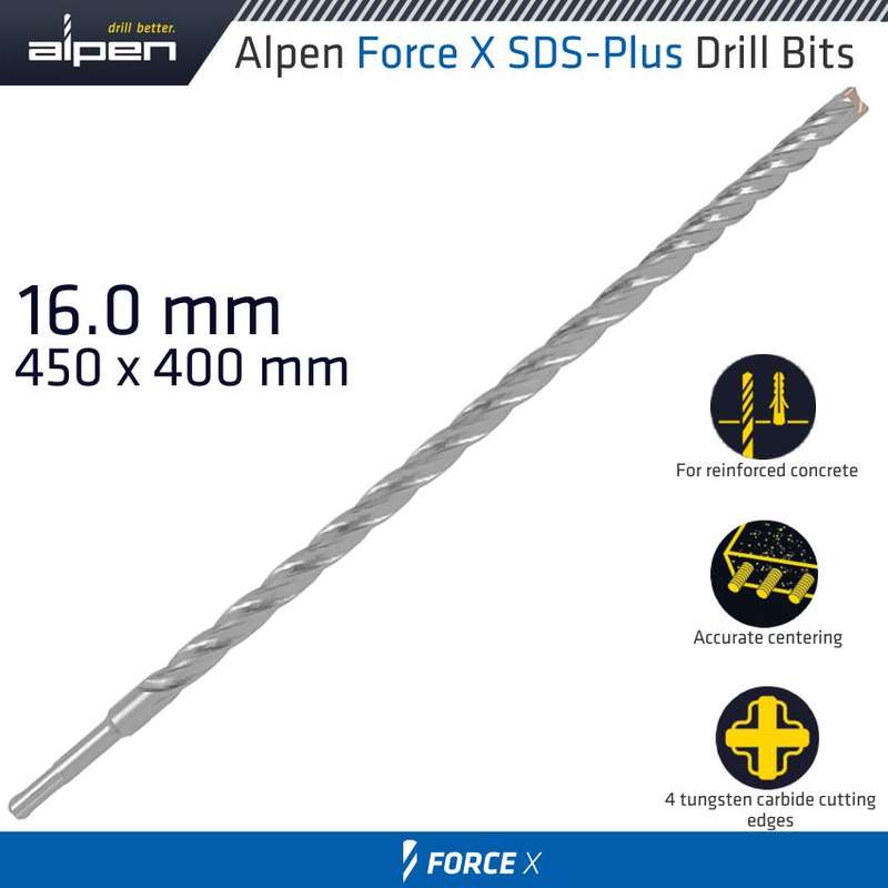 ALPEN - FORCE X 16.0 X 450/400 SDS-PLUS DRILL BIT X4 CUTTING EDGESALP875016