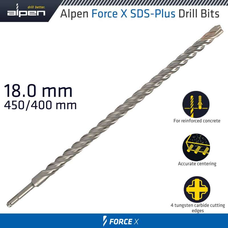 ALPEN - FORCE X 18.0 X 450/400 SDS-PLUS DRILL BIT X4 CUTTING EDGESALP875018