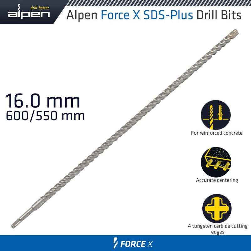 ALPEN - FORCE X 16.0 X 600/550 SDS-PLUS DRILL BIT X4 CUTTING EDGESALP905016