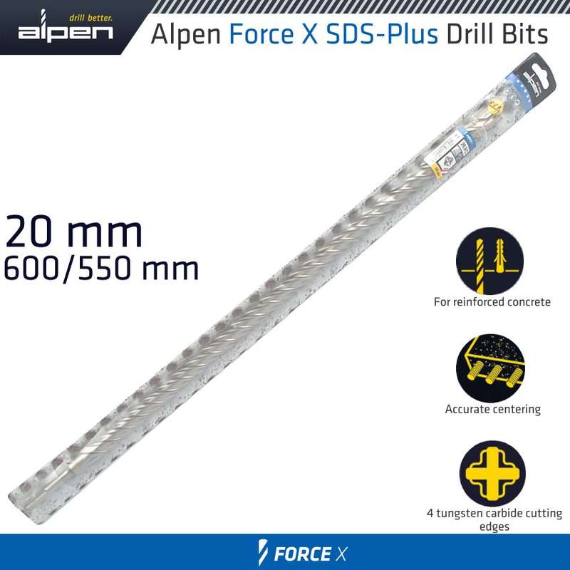 ALPEN - FORCE X 20.0 X 600/550 SDS-PLUS DRILL BIT X4 CUTTING EDGESALP905020