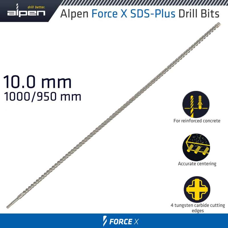 ALPEN - FORCE X 10.0 X 1000/950 SDS-PLUS DRILL BIT X4 CUTTING EDGESALP915010