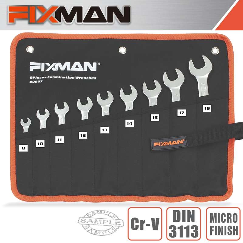 FIXMAN 9PCS COMBINATION SPANNER SET 8-10-11-12-13-14-15-17-19FIX B0907
