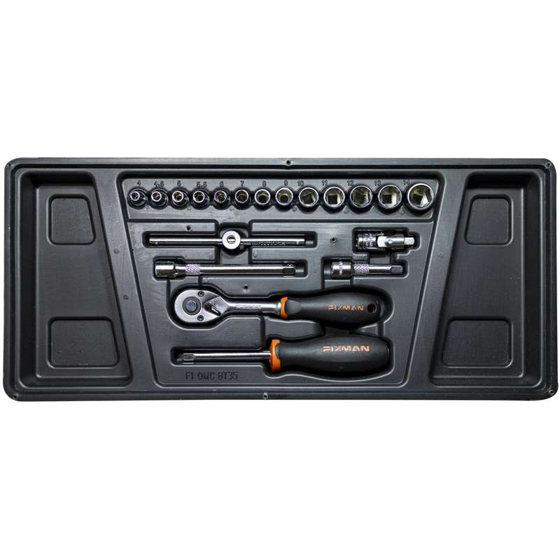 FIXMAN TRAY 19 PIECE 1/4"  DRIVE SOCKETS AND ACCESSORIESFIX F1BT35