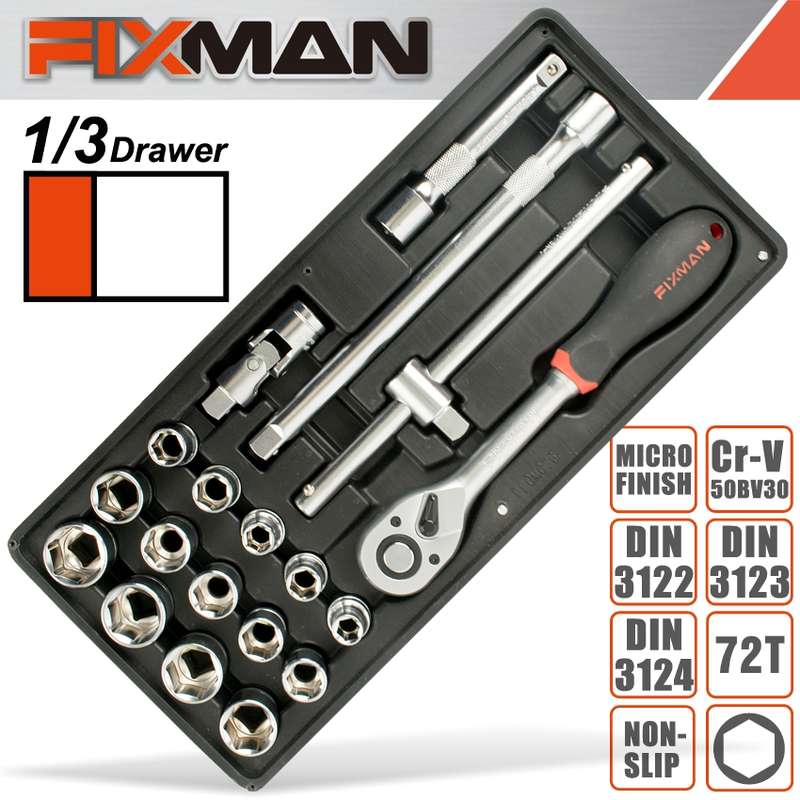 FIXMAN 19-PC 1/2"  DR.SOCKETS &  ACCESSORIESFIX F1BT76