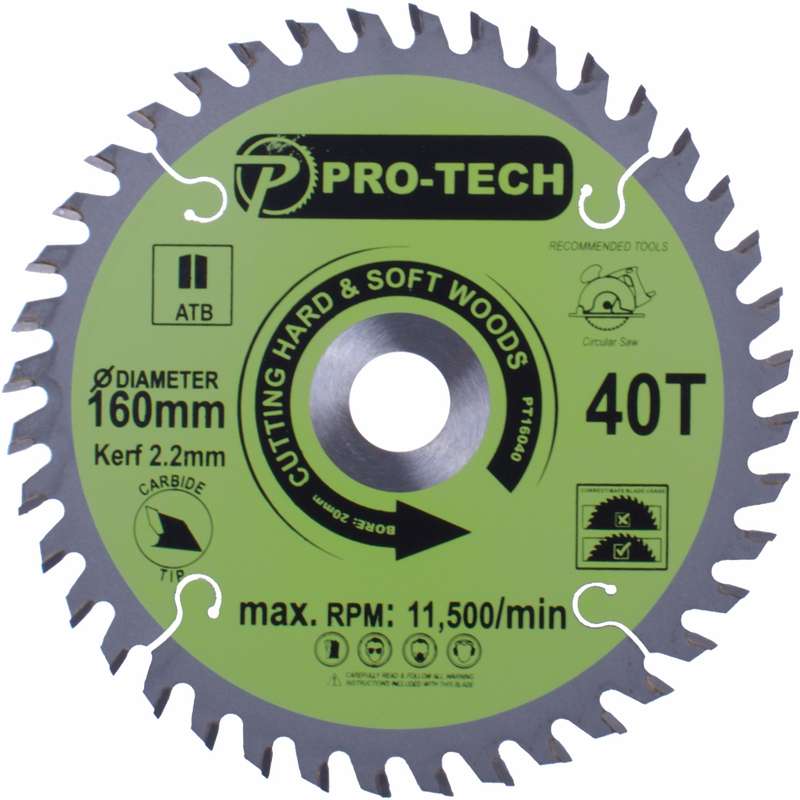 PRO-TECH- SAW BLADE TCT 160 X 2.2 X 20 X 40T WOOD PROF.PT16040