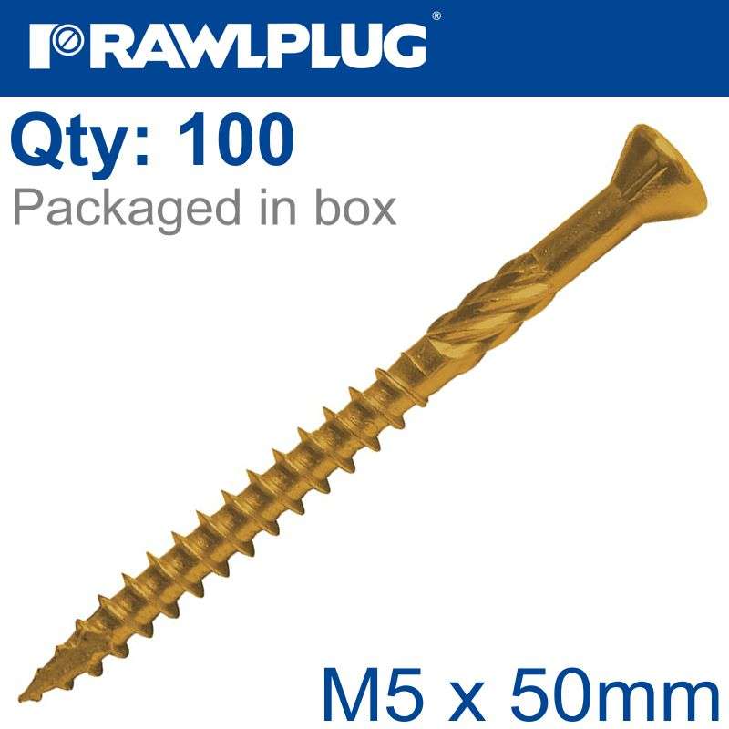 RAWLPLUG - R-DSX DECKING SCREWS M5 X 50X30 GINGER RUSPERT X100-BOXRAW R-DSX-5050