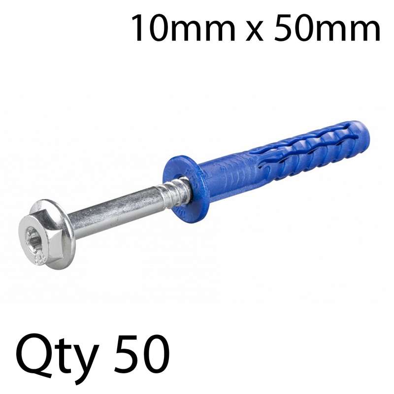 RAWLPLUG - FRAME FIXING SHORT 10X50MM X50-BOX HEX ZINK PLATERAW R-FFS-N-10K050