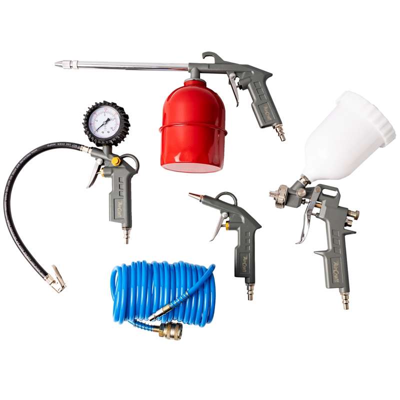 AIRCRAFT - FIVE PCE KIT G FEED SP GUN AIR DUST PAR WASHER TYRE INF & SPIR HOSESG KIT05