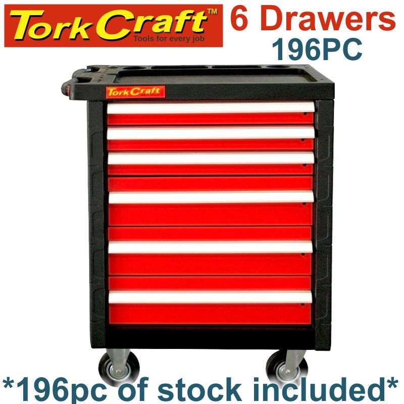 TORK CRAFT - TORK CRAFT 6 DRAWER ROLLER CABINET ON CASTORS WITH 196PC OF STOCKTC620030