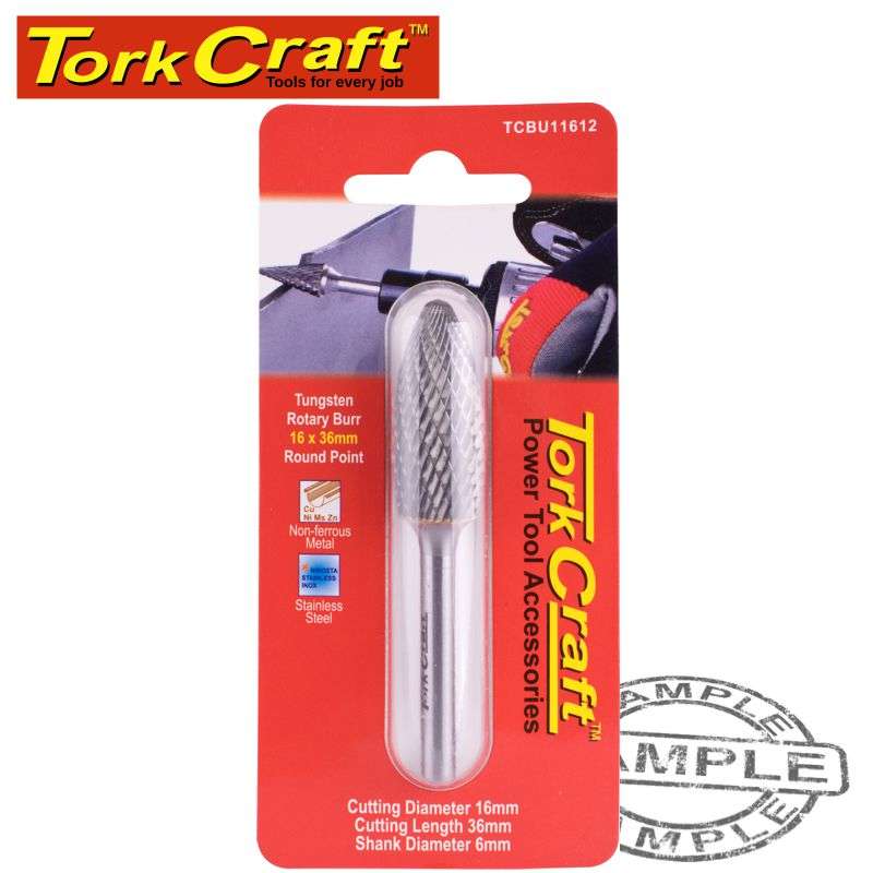 TORK CRAFT - ROTARY BURR TUNGSTEN 16X36X6MM ROUND POINTTCBU11612