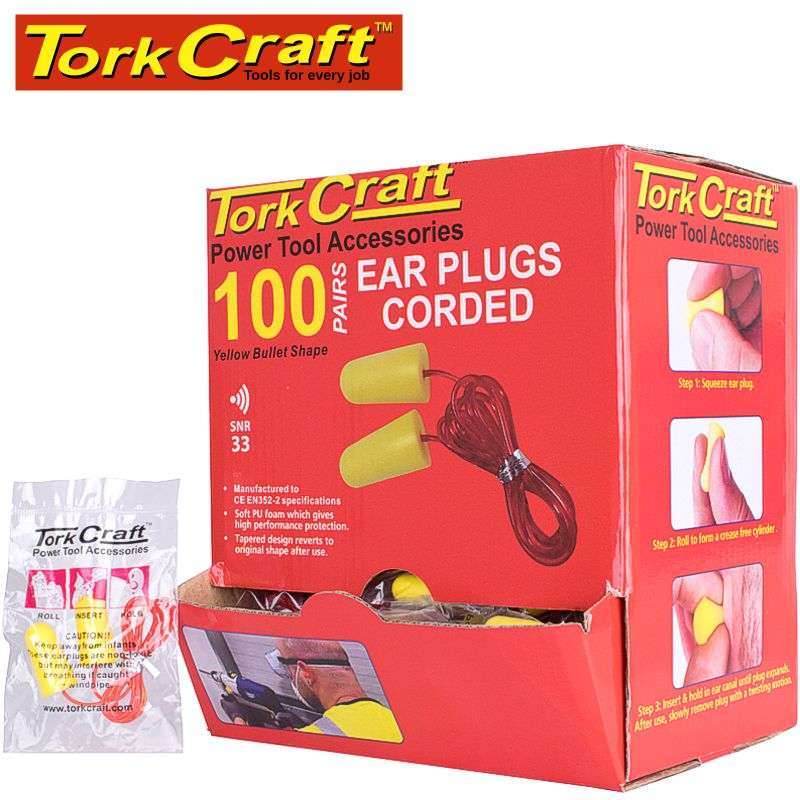 TORK CRAFT - EAR PLUG CORDED 1PR POLY BAG 100 PR PER BOX BULLET SHAPE YELLOWTCEP2000