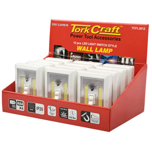 TORK CRAFT - LIGHT SWITCH DISPLAY BOX 12PCE LED 200LM USE 3XAAA BAT TORK CRAFTTCFL3012