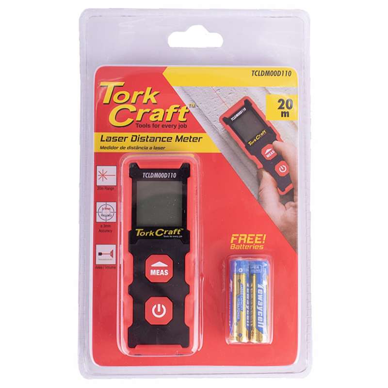 TORK CRAFT - LASER DISTANCE METER 20M SINGLE MEASUREMENT INCL 2 AAA BATTTCLDM00D110