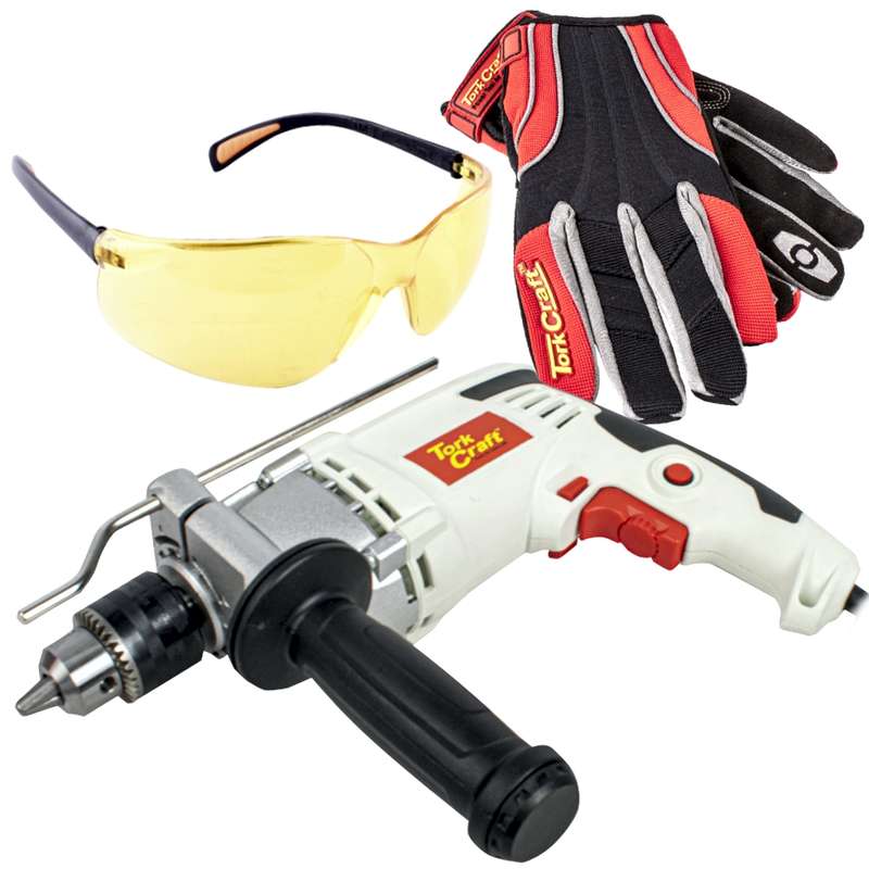 TORK CRAFT - IMP. DRILL 13MM TCID0850 + SAFETY EYEWEAR B5173 + GL22 MECHANICS GLOVETORKIT035