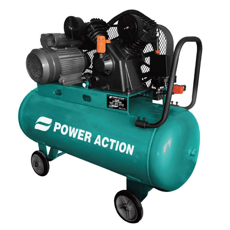 POWER ACTION -  Air compressor, belt driven, twin head, 8 bar -  AC100B