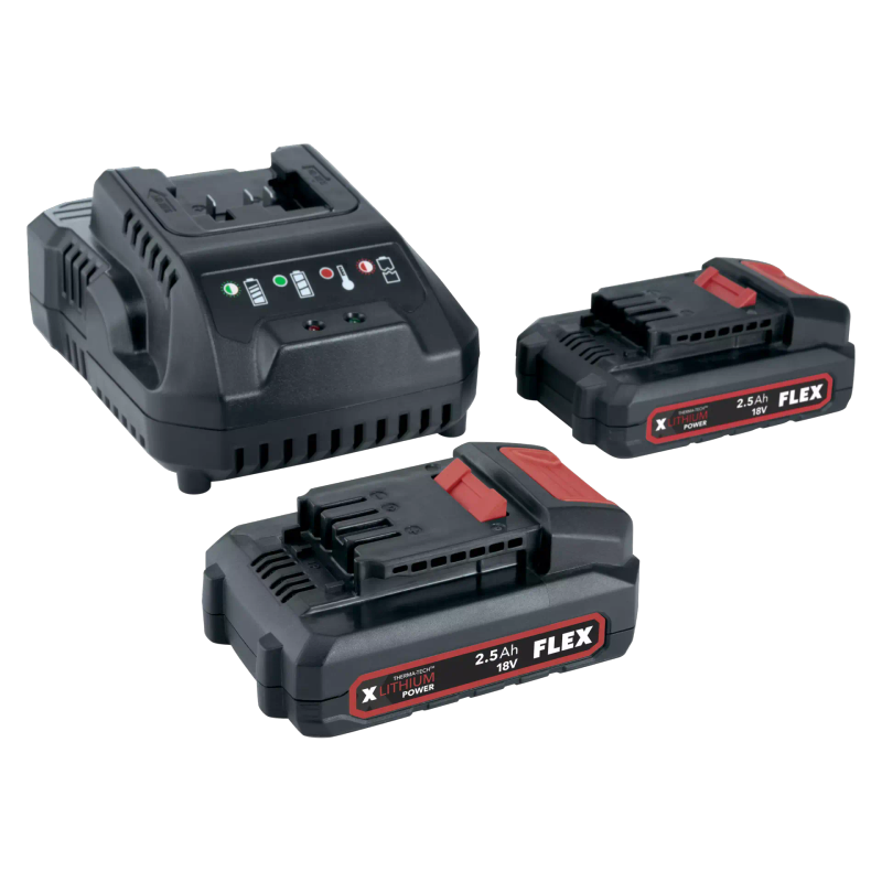 FLEX - 18.0V Charger and two 2.5Ah Li Battery packs - P-Set 22 Q